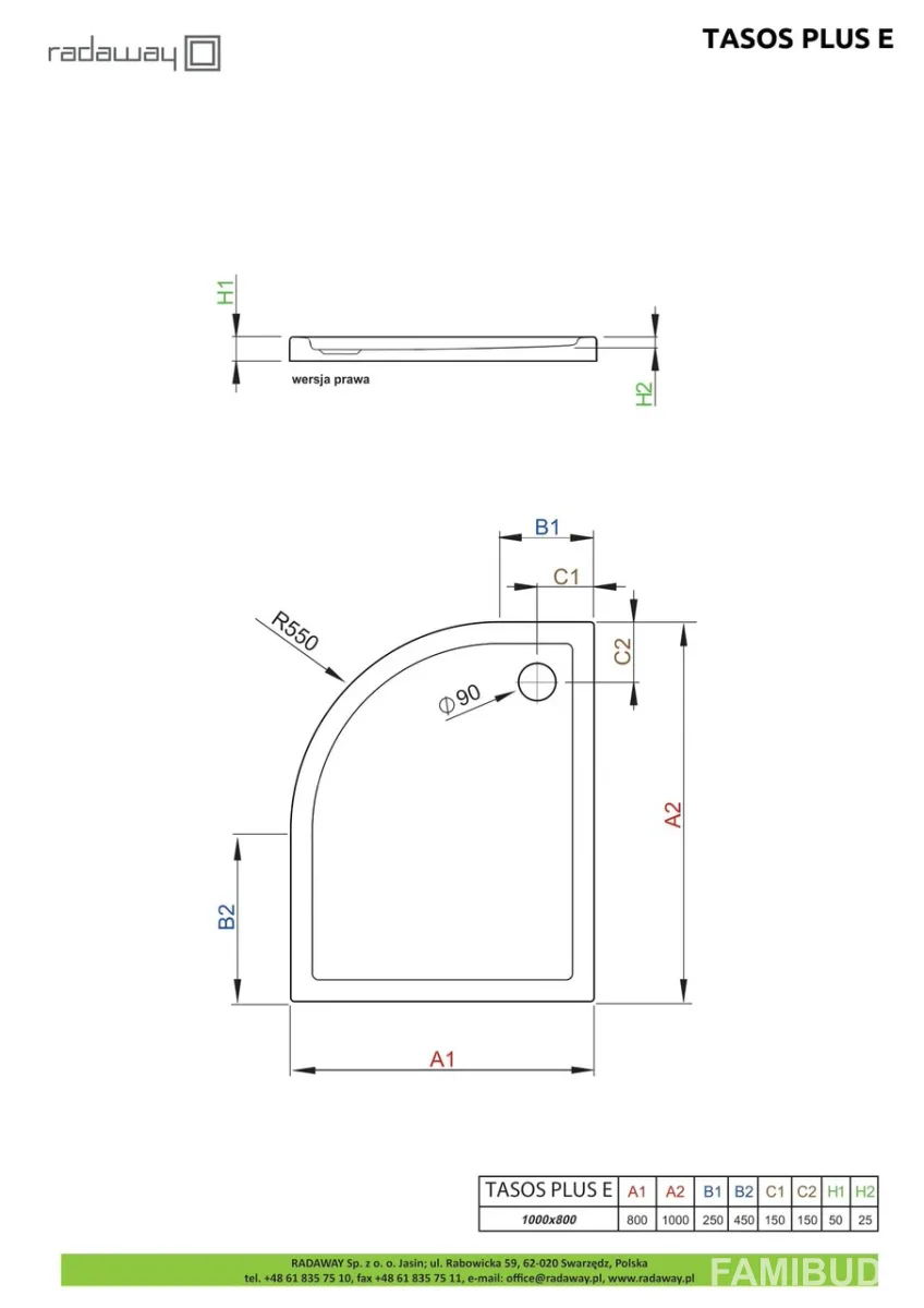 Душовий піддон Tasos Plus E лівий, 100×80 см, Radaway