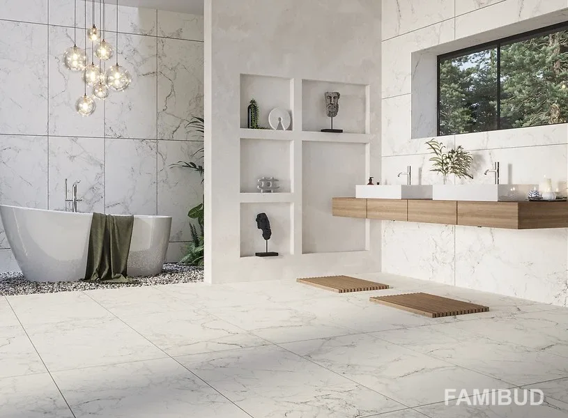 Плитка керамогранітна Calacatta Mild White Rect, 598×598×8, Cersanit