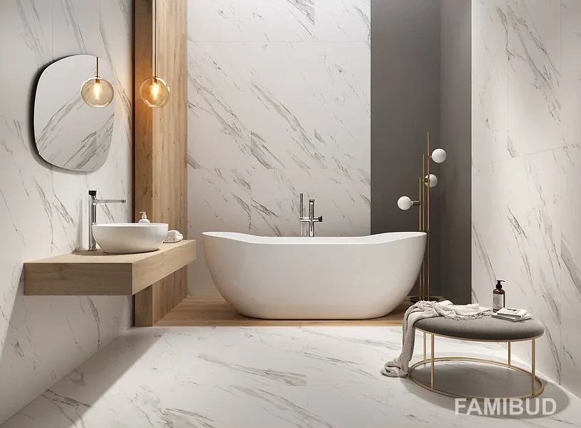 Плитка керамогранітна Calacatta Mistari White Rect, 598×1198×8, Cersanit