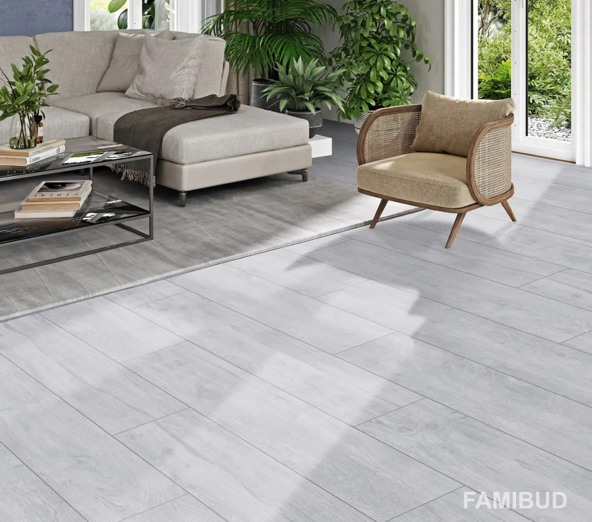 Плитка керамогранітна Brantwood Light Grey Rect, 198×1198, Cersanit