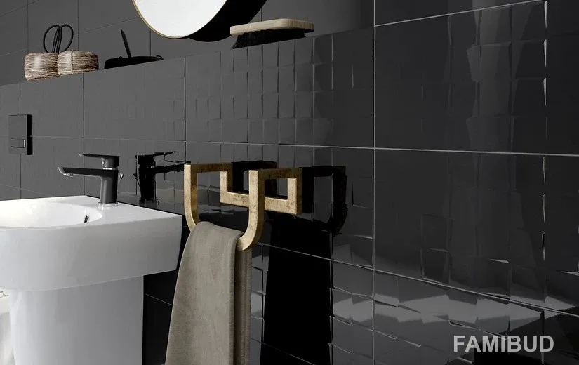 Simple Art Black Glossy Structure Cubes глянцева стінова 20×60 см, Cersanit