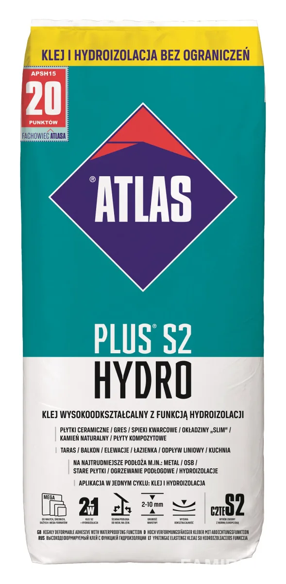 Клей для плитки Plus S2 Hydro, 15 кг, Atlas