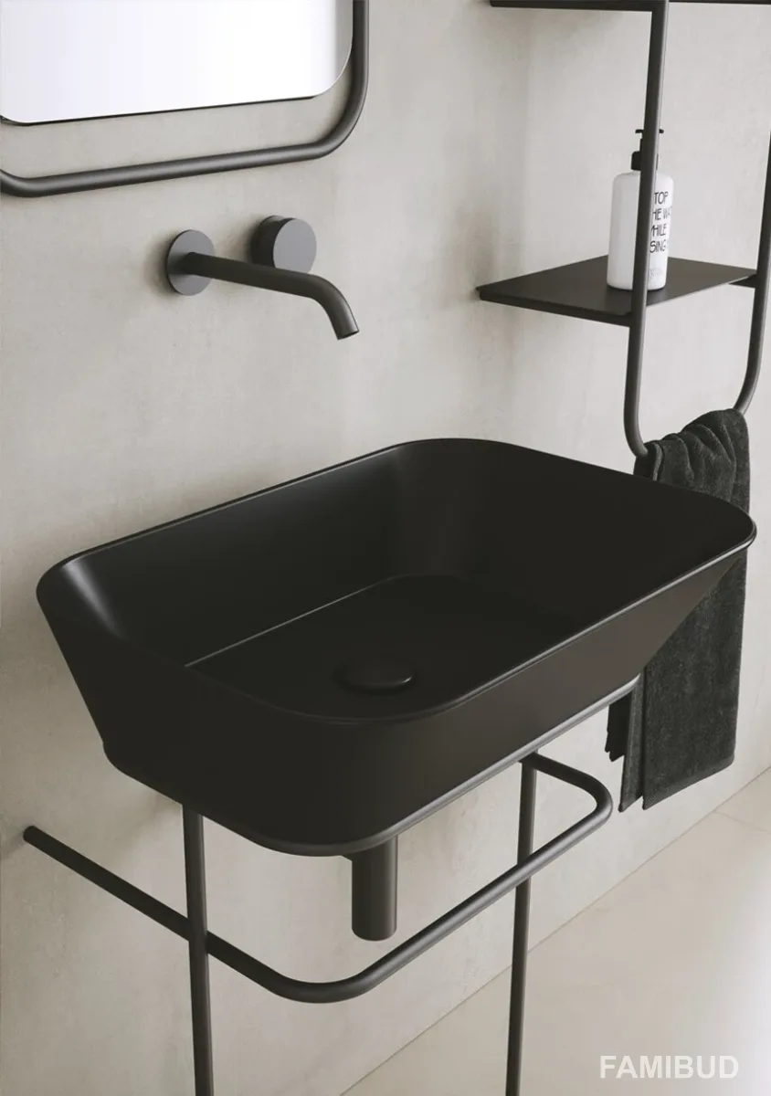 Умивальник WA 04 Wave Blak matt, Прямокутна, Simas
