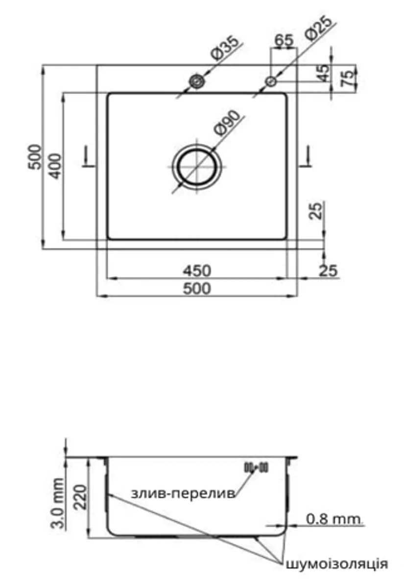 Мийка для кухні інтегрована VENTA Gray 500×500 BVM5050G