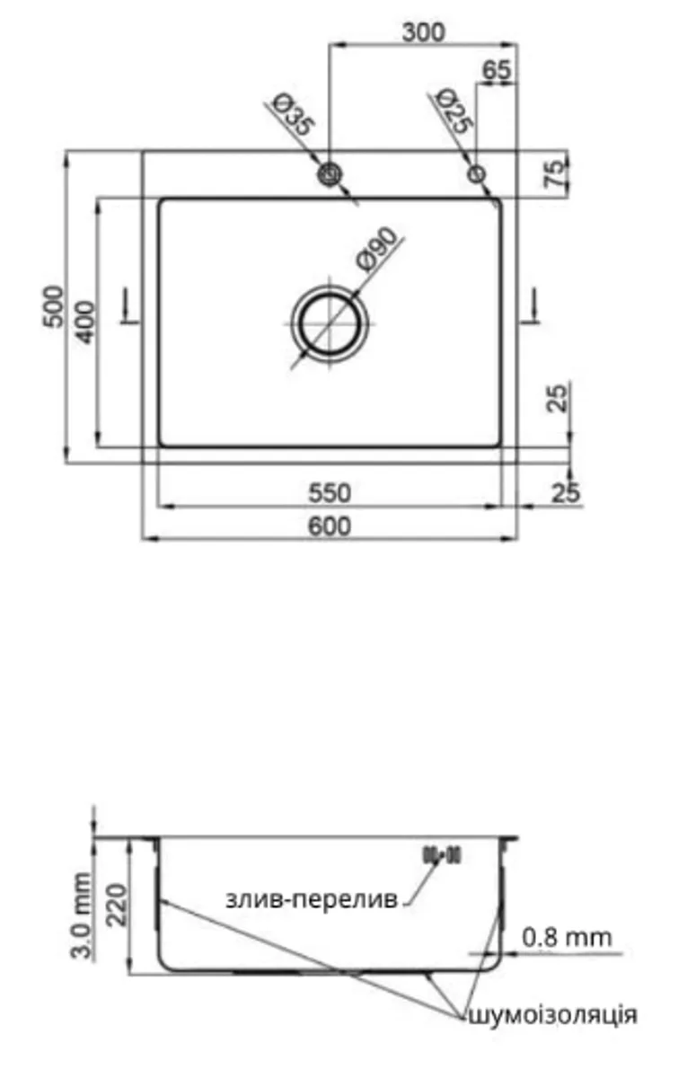 Мийка для кухні інтегрована VENTA Gray 600×500 BVM6050G