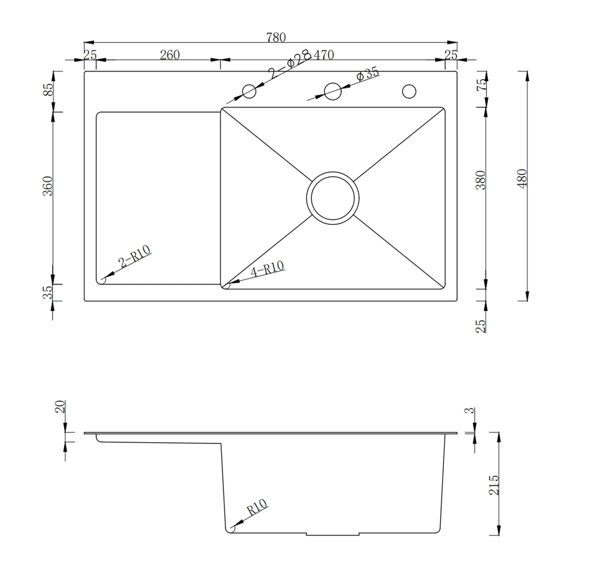 Мийка для кухні інтегрована VENTA Brushed 780×480 BVM7848