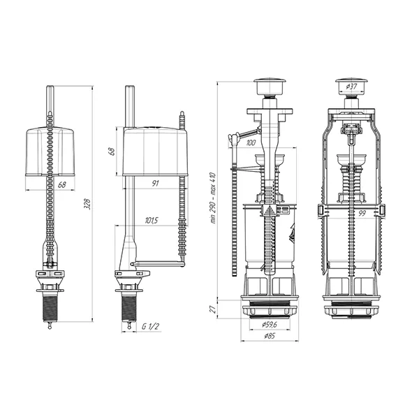Комплект для зливного бачка Ani Plast WC 65 50 M 1/2"