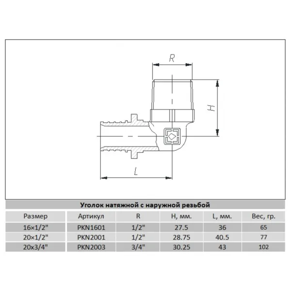 Кутник натяжний Raftec НН 25×3/4" PKN2502
