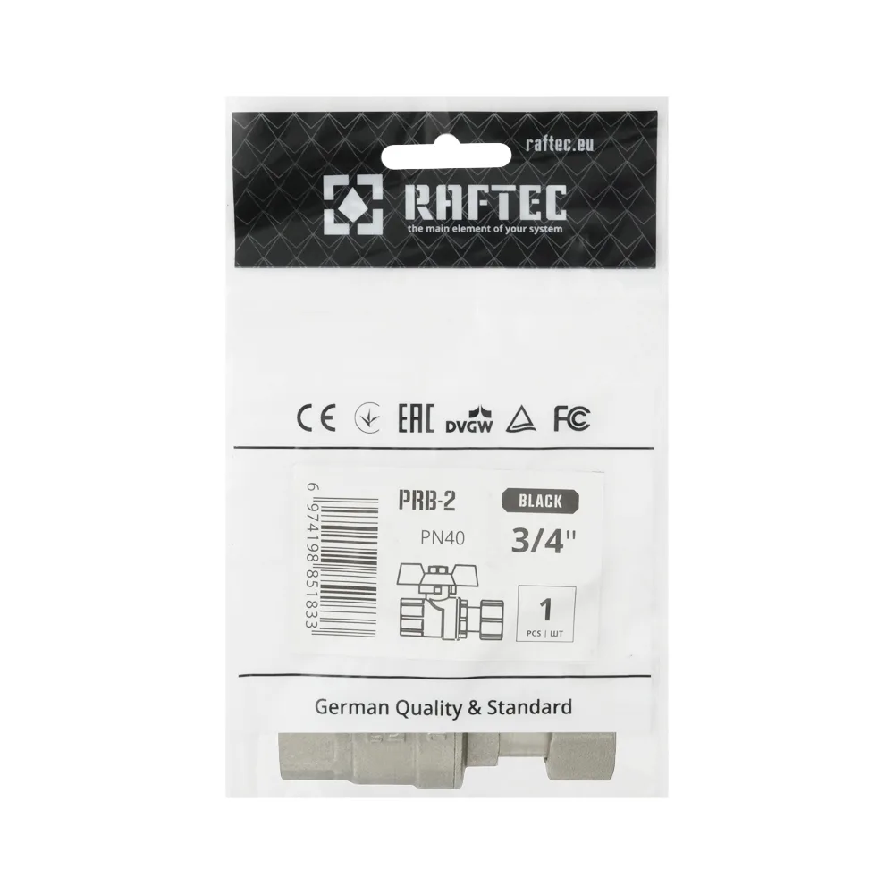 Кран прямий з накидною гайкою Raftec BLACK PN40 ВВ 3/4" метелик PRB-2