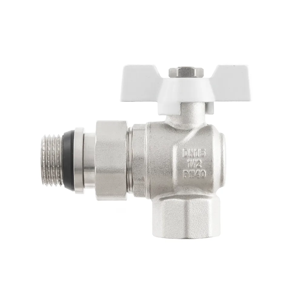 Кран кульовий з американкою кутовий Raftec WHITE PN50 ВЗ 1/2" з антипротіканням метелик WRBS-1