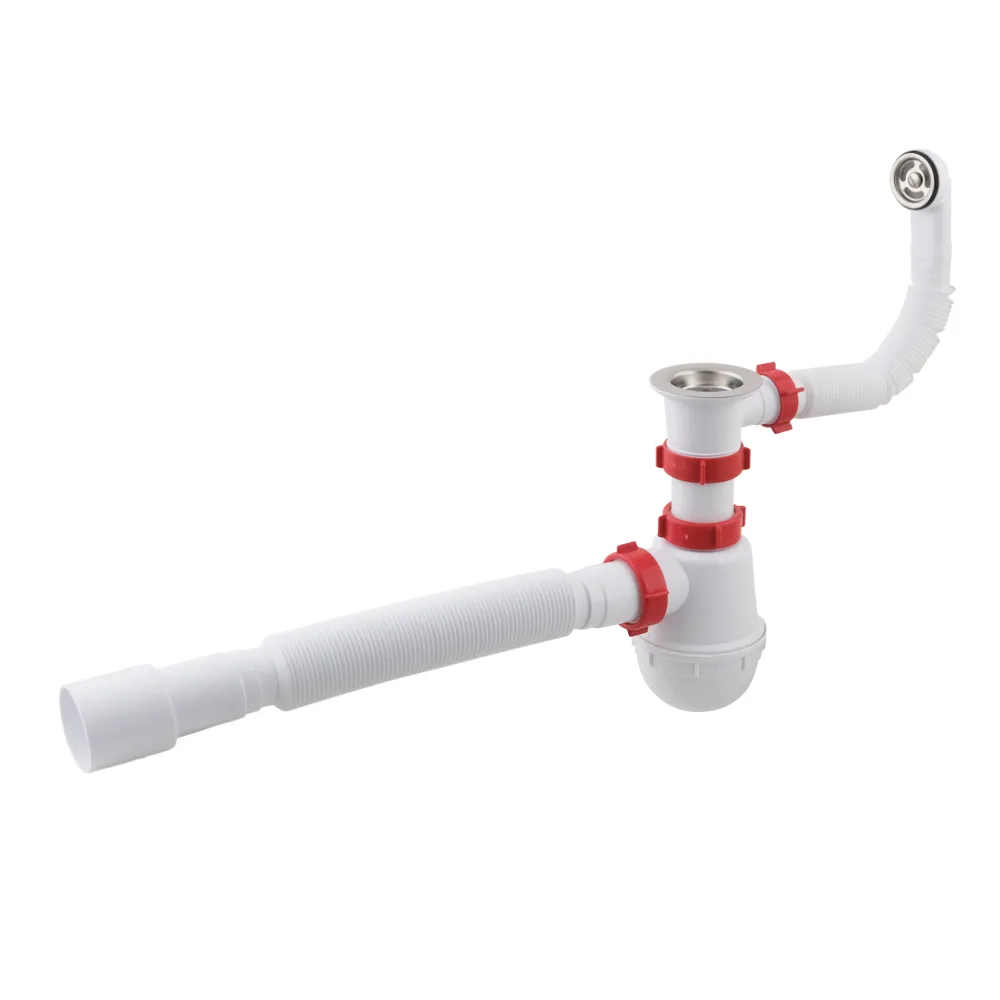 Сифон для мийки PLM 1 1/2"x40 з різьбовим випуском 40×40/50 та гнучким переливом PM 40 SF 20 04