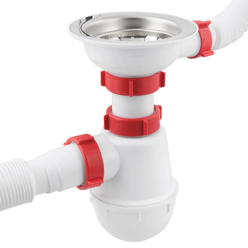 Сифон для мийки PLM 3 1/2"x40 з різьбовим випуском 40×40/50 та гнучким переливом PM 40 SF 20 05