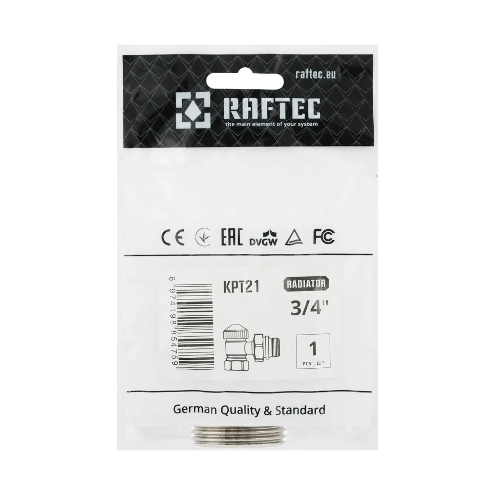 Кран під термоголовку кутовий з антипротіканням Raftec 3/4" KPT 21