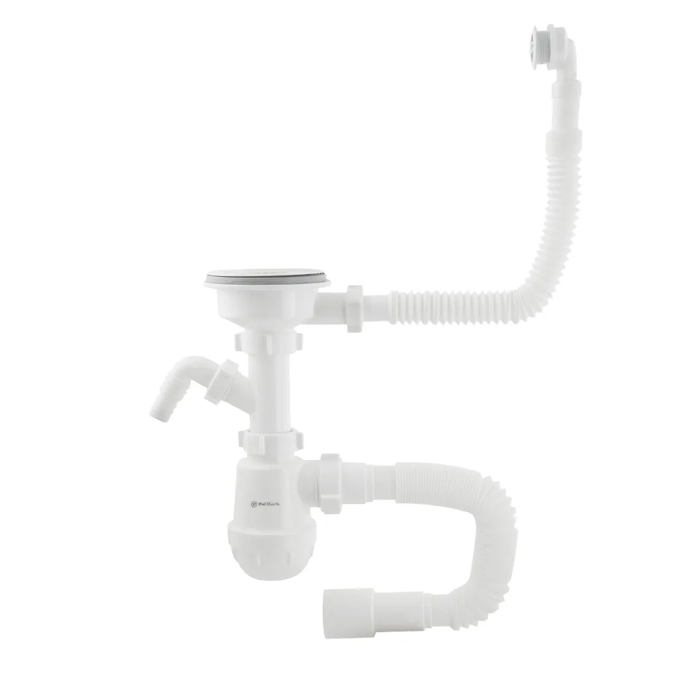Сифон для мийки PLM 3 1/2"x40 с різьбовим випуском 40×40/50 і гнучк. переливом PM 40 SF 20 25 EW