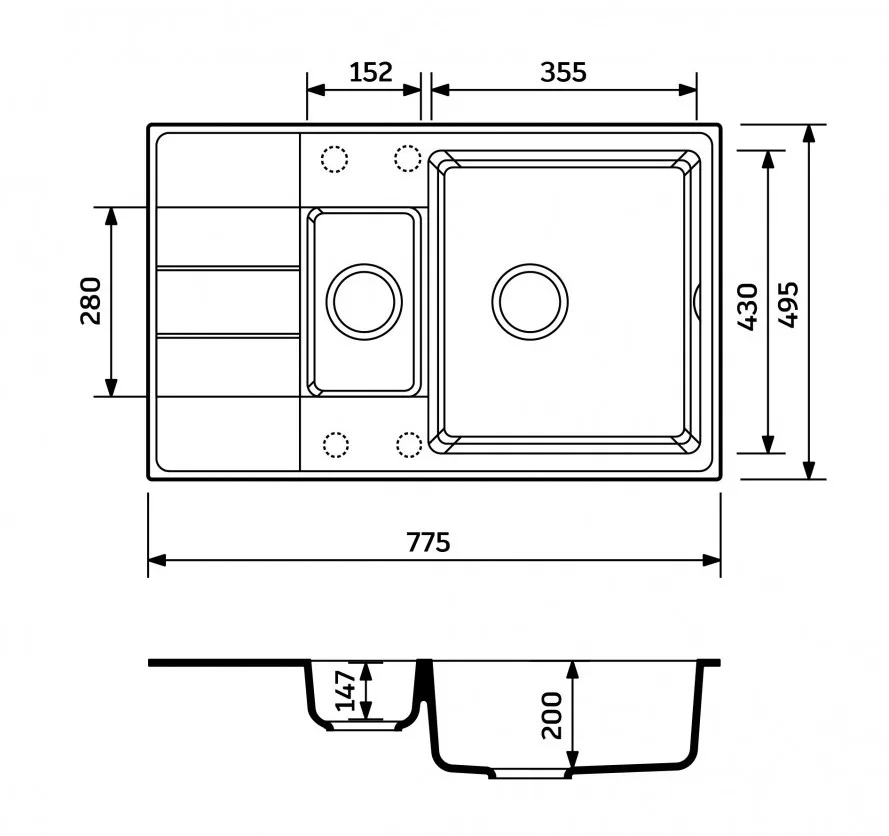 Мийка для кухні VENTA чорний 775×495×200 VS506001