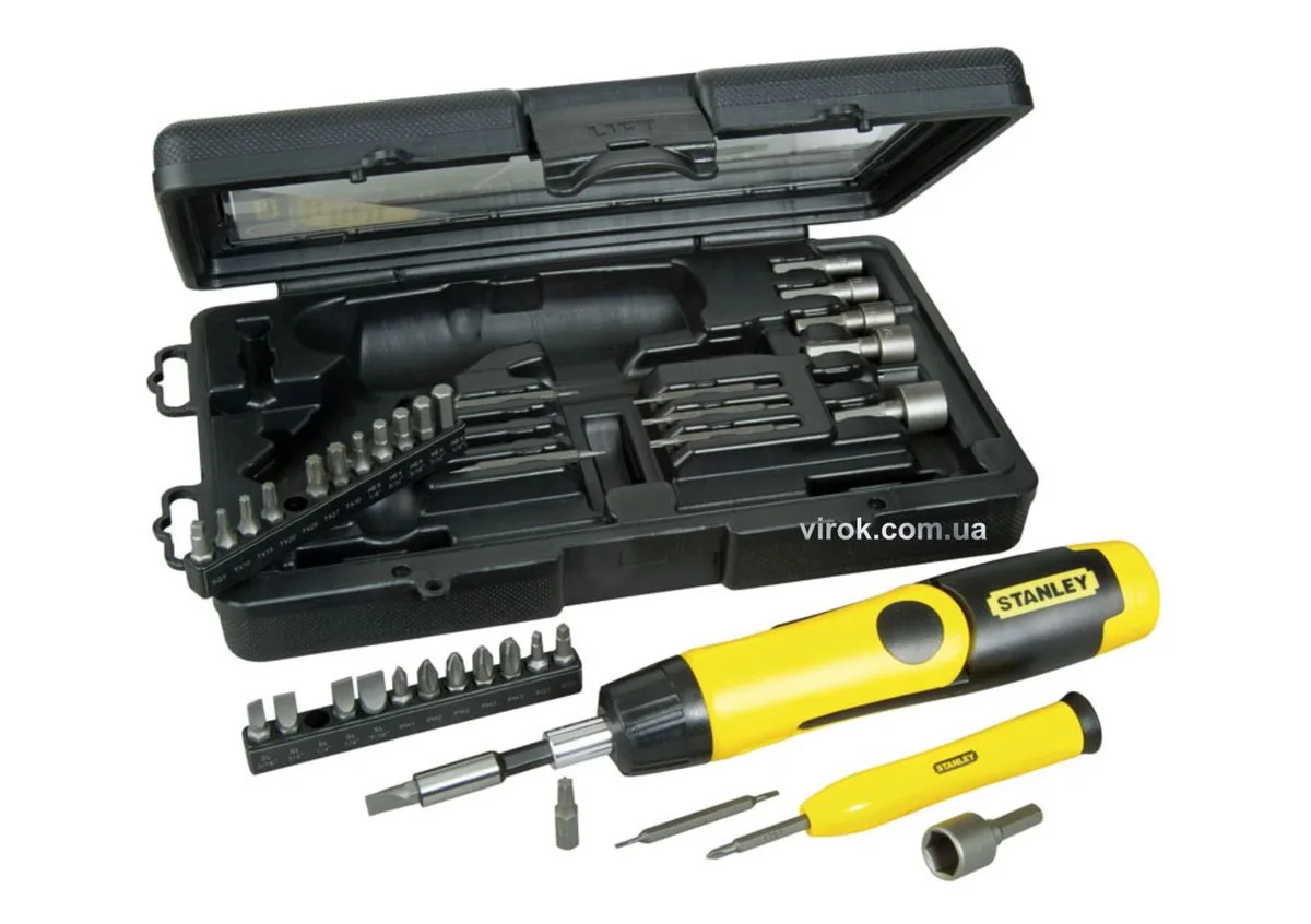 Викрутка реверсивна "Pistol Grip Ratchet": тріщатка, насадки, 38 шт., STANLEY