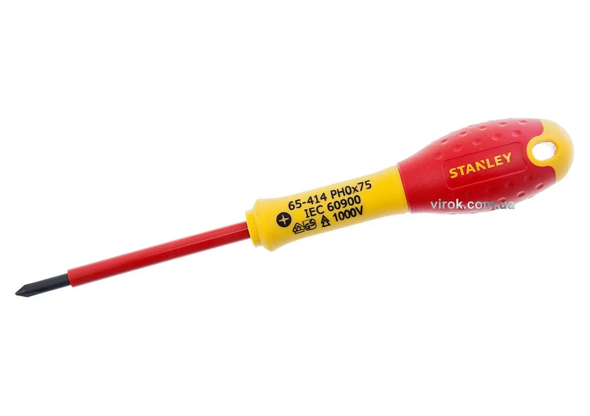 Викрутка хрестова діелектрична ізольвана "FatMax": "Philips" PH0×75 мм, корпус VDE 1000V, STANLEY