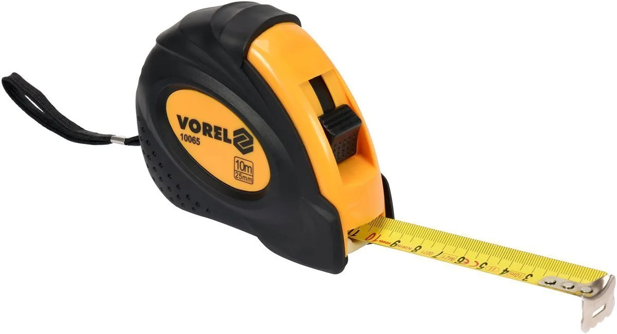 Рулетка з метричною шкалою VOREL: l= 10 м, w= 25 мм, 2 фіксатори