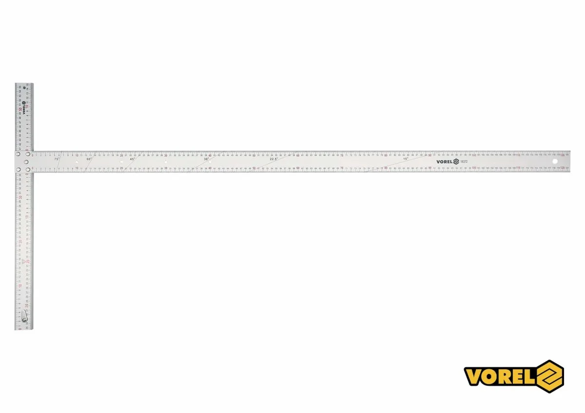 Кутник алюмінієвий VOREL: 1200×390 мм, з розмітками кутів 15-75°