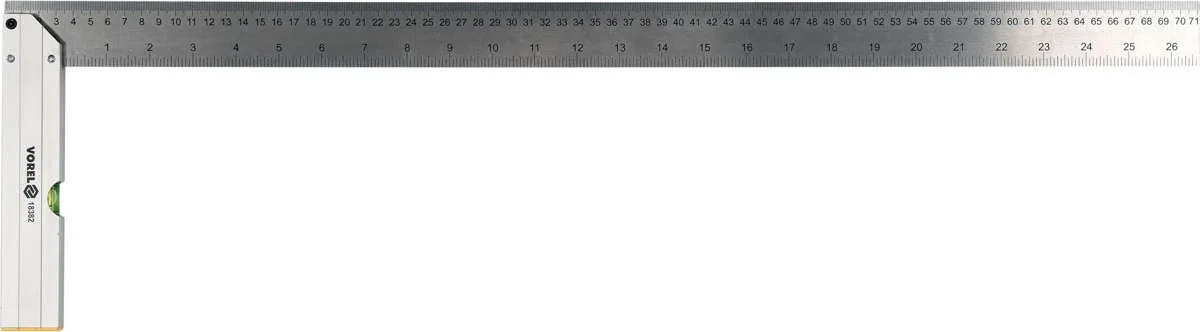 Кутник з рівнем VOREL: L= 700 мм/26.5", метрична і дюймова шкали, алюміній + сталь