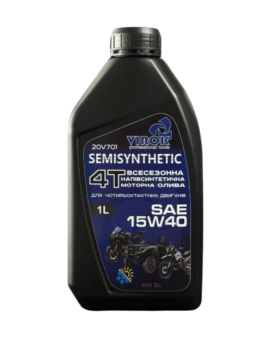 Олива моторна 15W-40 4T SAE SEMISYNTHETIC напівсинтетична (1 л), VIROK