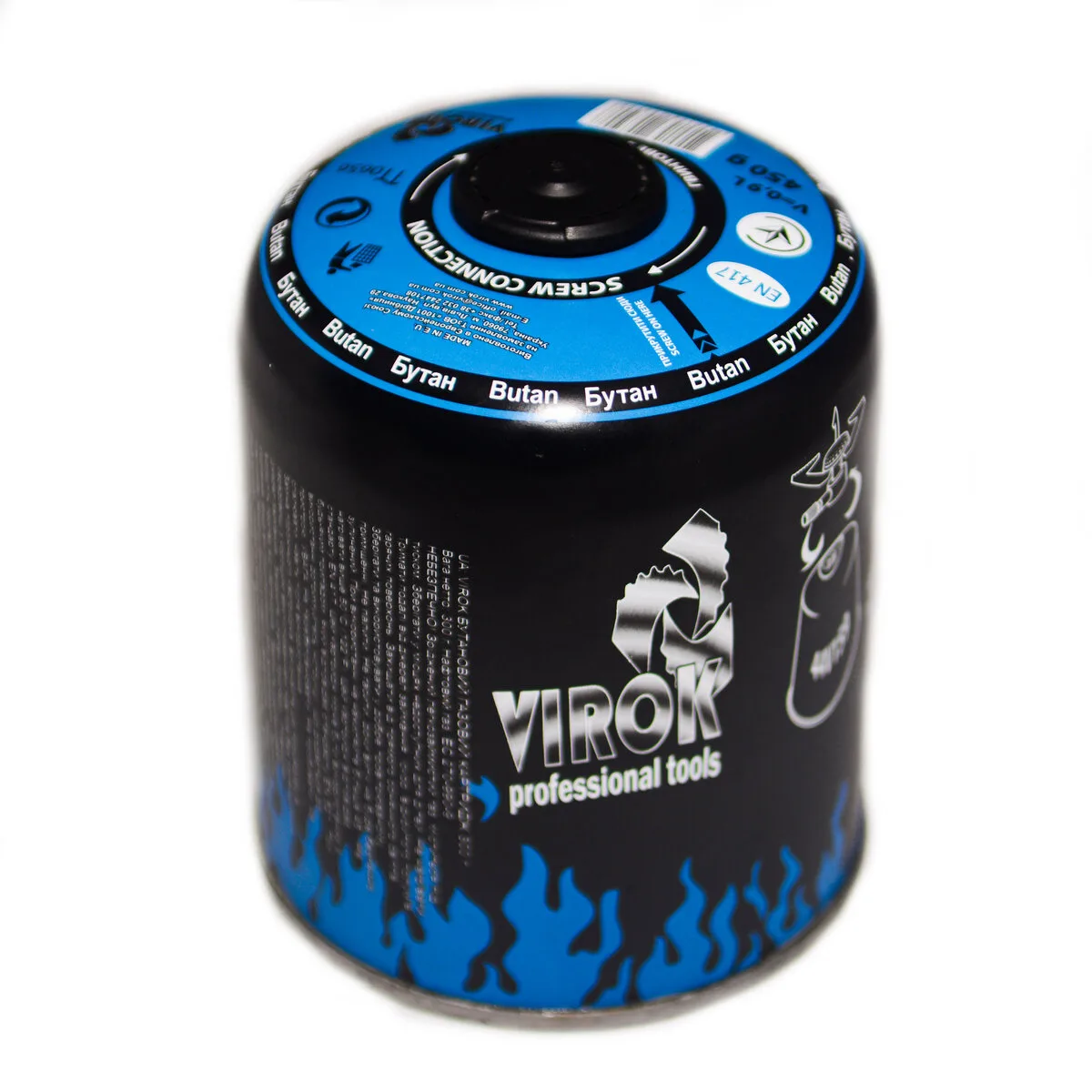 Балон газовий 1-разовий з різьбою (7/16) 450g/900ml. для плит/кемпінгу (EN417), VIROK