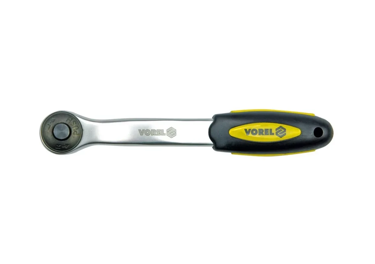 Тріщатка VOREL до головок торцевих, вигнута, квадрат 1/2", L= 260 мм, 72T, CrV