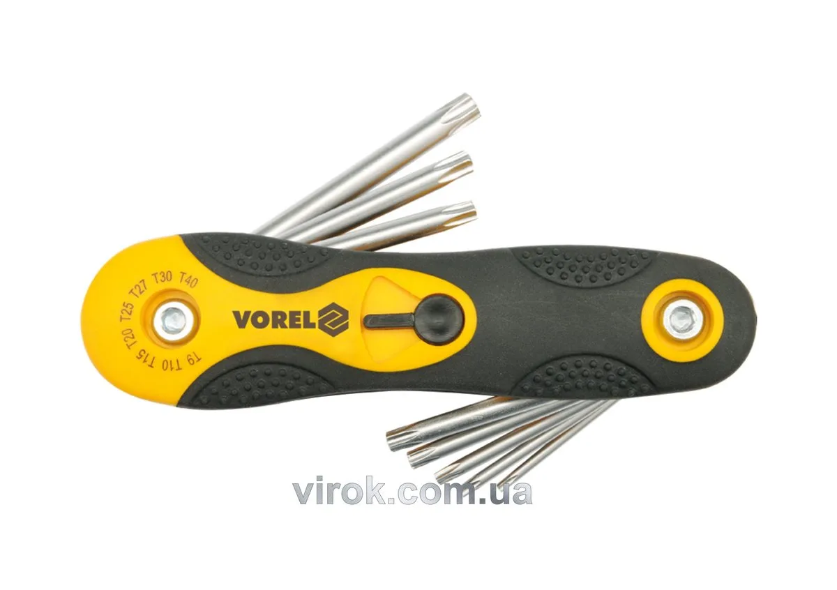 Ключ TORX L-подібний VOREL: розкладний, Т9-Т40 Cr-V, 8 елем.