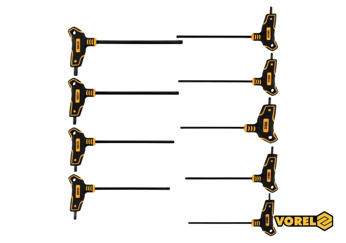 Набір ключів TORX VOREL: тип "Т", Т10-T50, L= 100-200 мм, Cr-V 6150,9 шт
