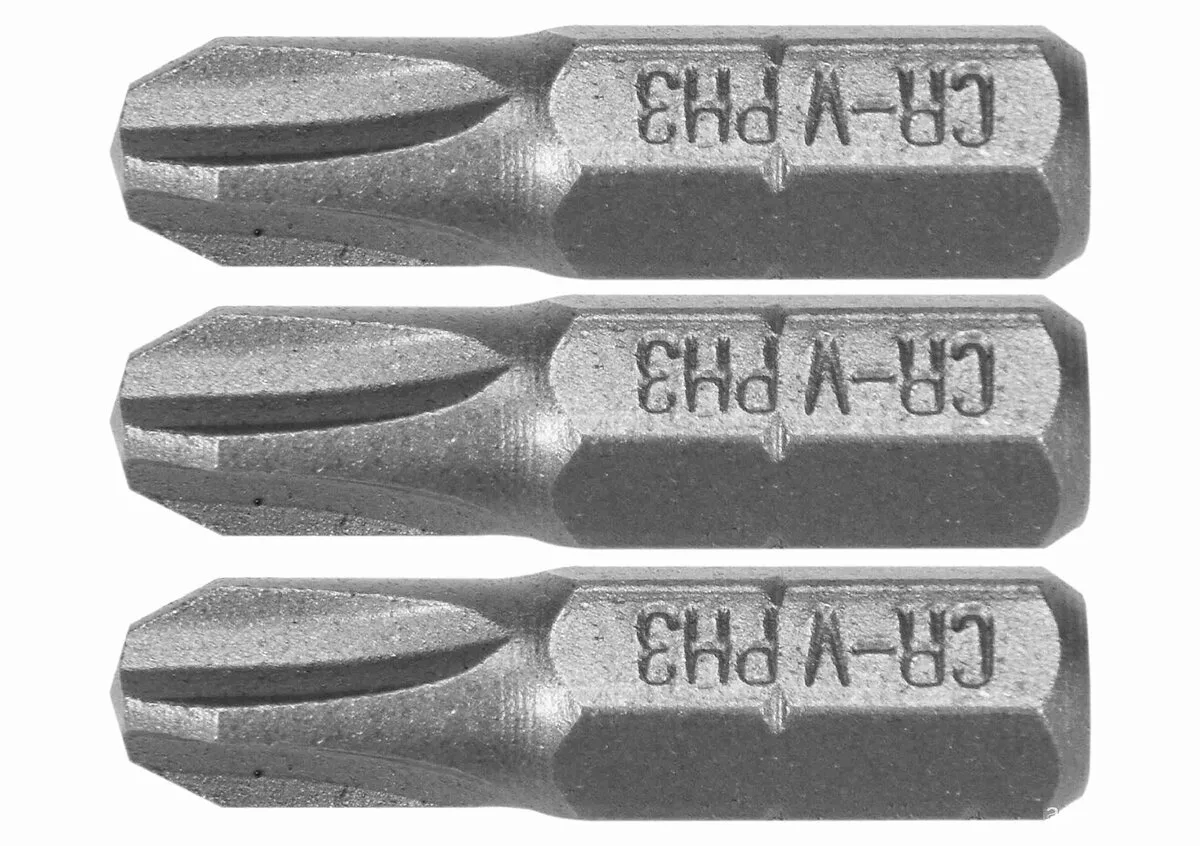 Насадки викруткові STHOR: Phillips PH1, PH2, PH3×25 мм, HEX 1/4", Cr-V, 3 шт