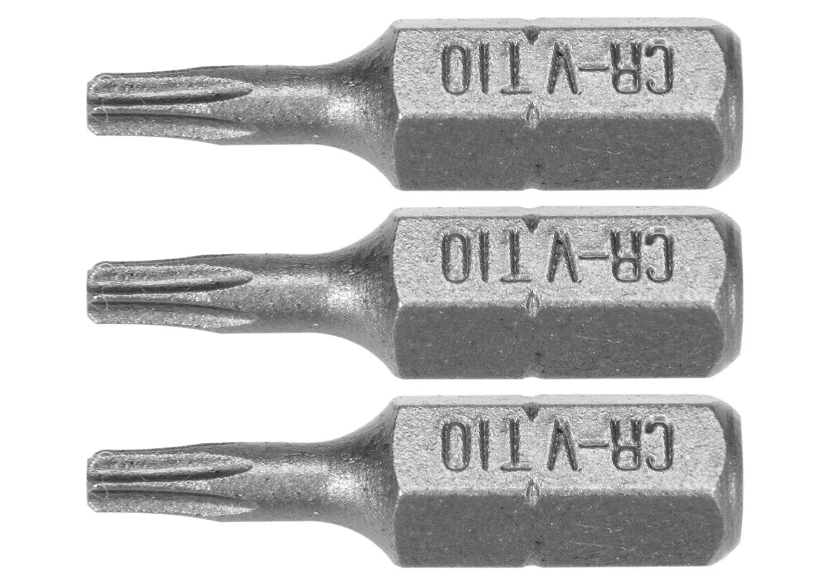 Насадка викруткова STHOR: TORX T10×25 мм, HEX 1/4", Cr-V, 3 шт