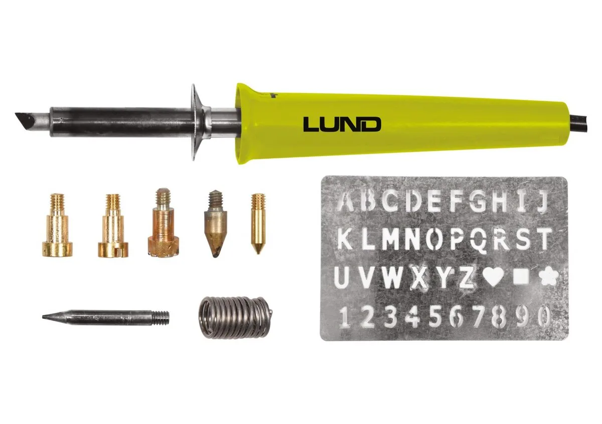 Паяльник-випалювач (по дереву) мережевий LUND: P=30Вт, макс. t= 400°C, з наконечниками, 11 елем.