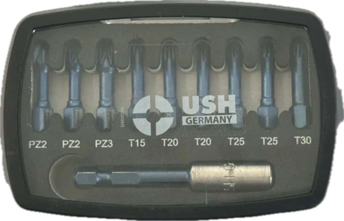 Набір насадок викруткових Blueshock: 1/4"х 30 мм, PZ2-3; T15-20-25-30, магнітний тримач, 10 ел., USH