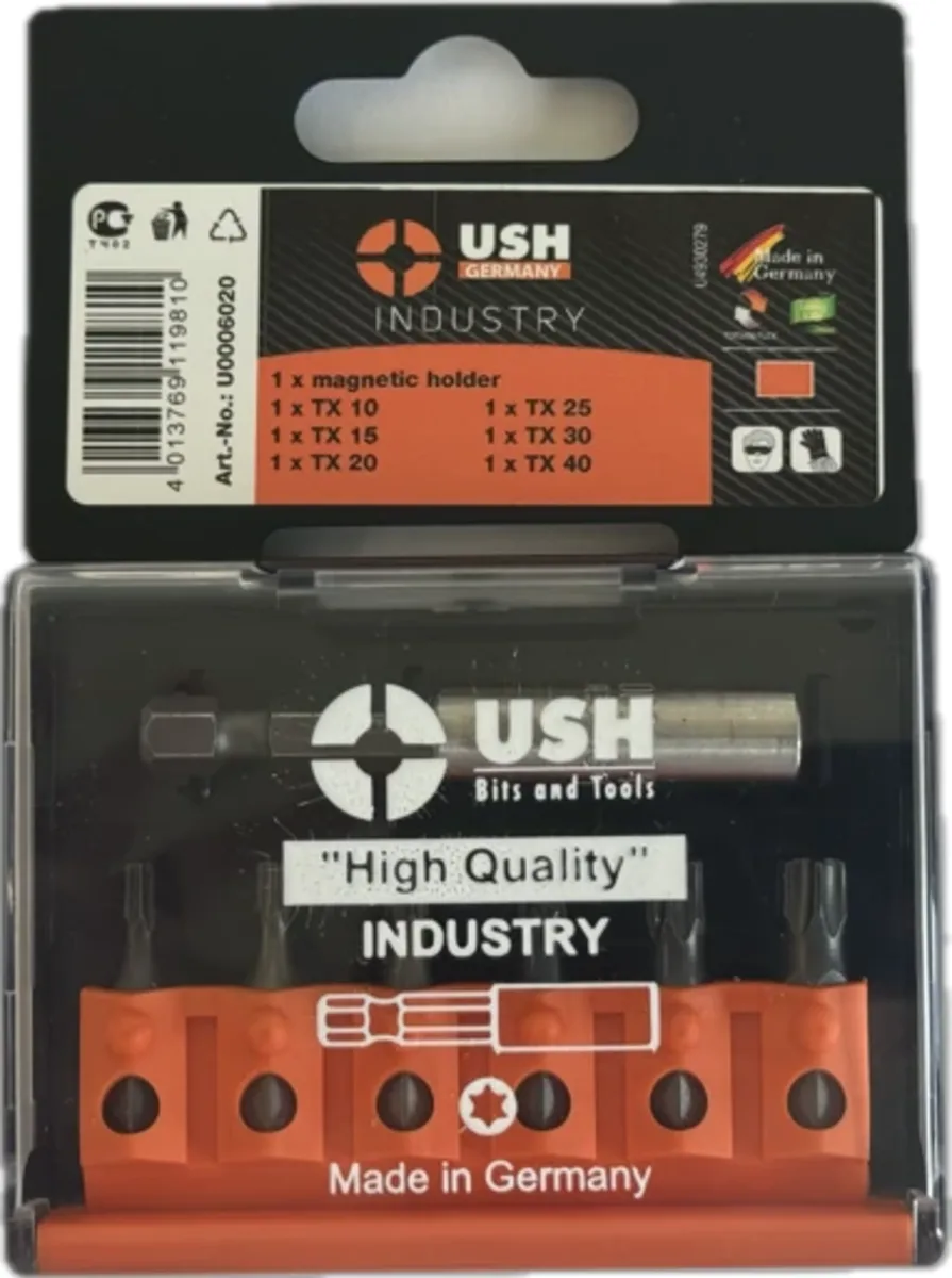 Набір насадок викруткових Industry: 1/4" з магнітн тримачем, T10, T15, T20, T25, T30, T40,7 ел., USH