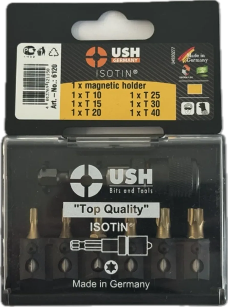Набір насадок викруткових Isotin: 1/4", T10, T15, T20, T25, T30, T40 магнітний тримач, 7 ел., USH