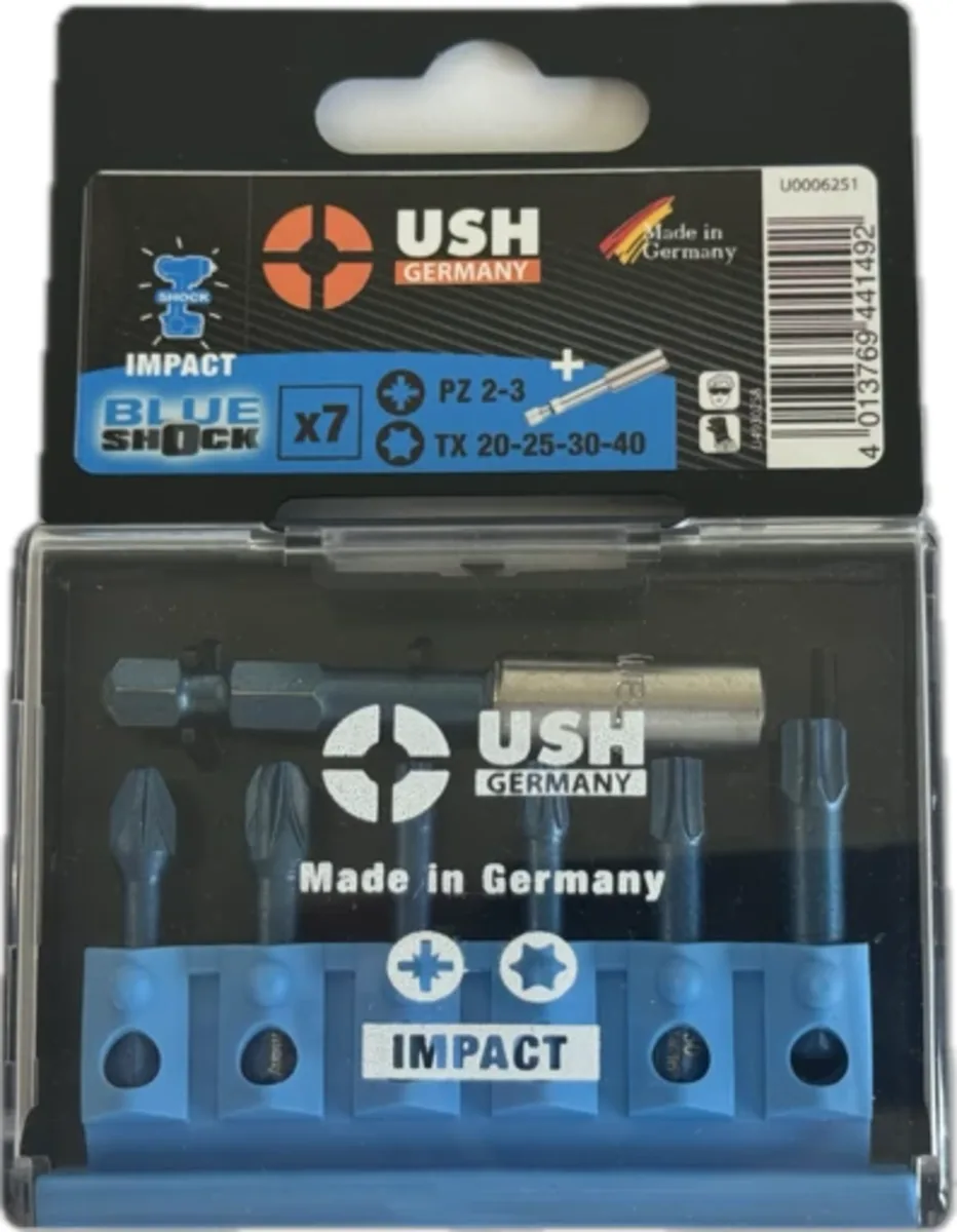 Набір насадок викруткових Blueshock: 1/4", PZ2-3; T20-25-30-40, магнітний тримач, 7 елем., USH