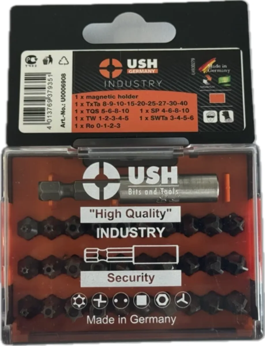 Набір насадок викруткових Industry: 1/4" з тримачем, Torx, HEX, Spaner, Try-wing. Torq, 31 ел, USH