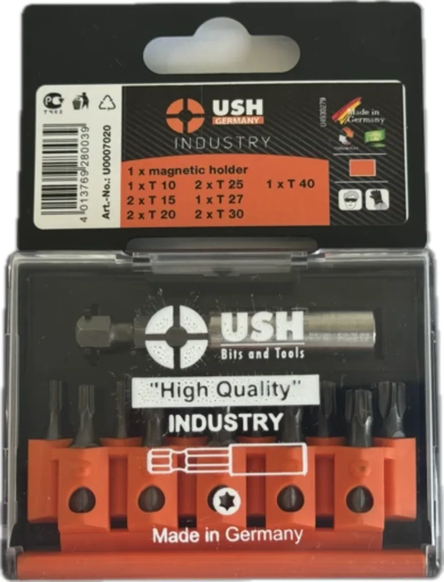 Набір насадок викруткових Industry: 1/4" з магнітним тримачем, T10-T40, 12ел., USH