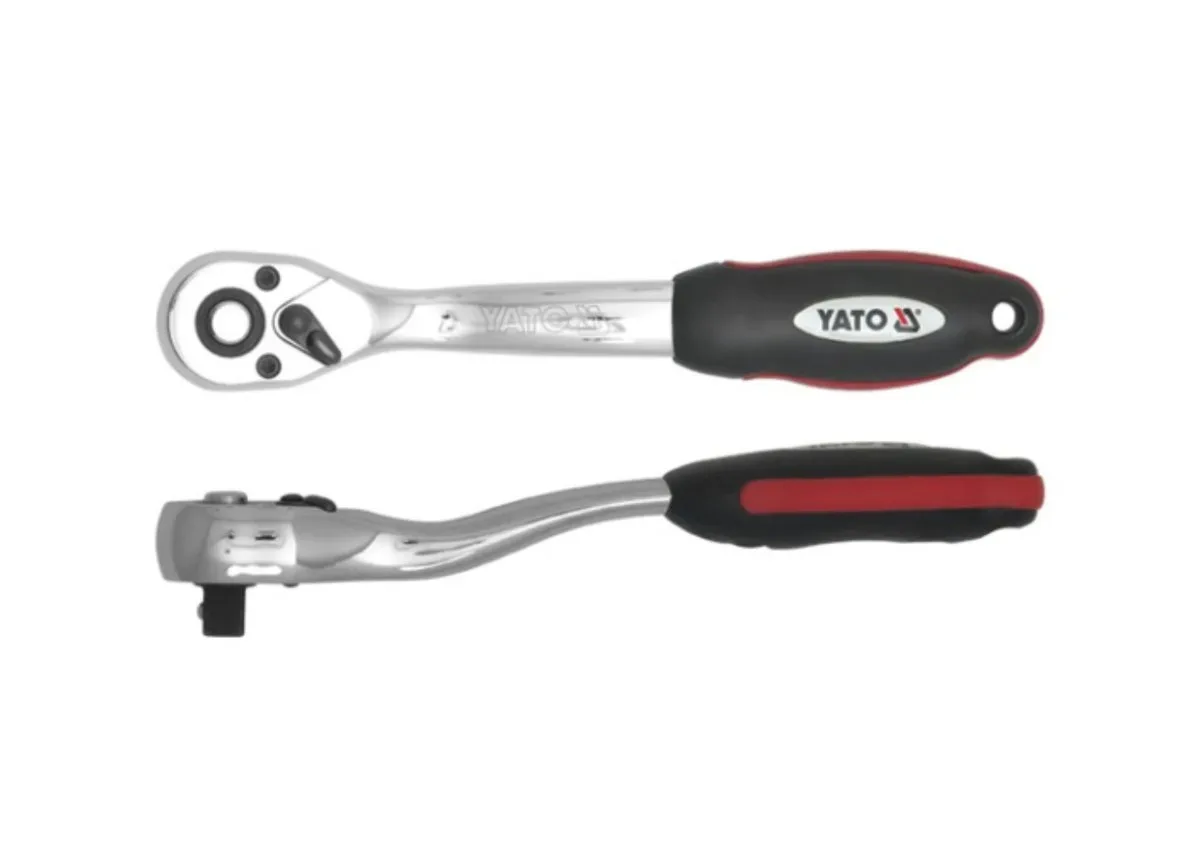 Тріщатка: квадрат 3/8", L= 200 мм, 72T, вигнута ручка, YATO