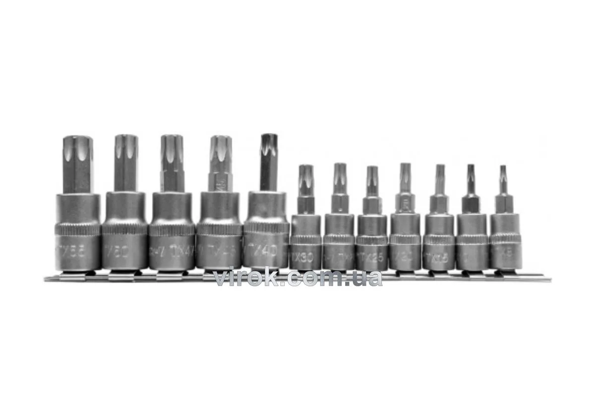 Головки торцеві з насадками: "TORX" Т8-Т30, Т40- Т55, квадрат 1/4, 3/8". Набір 12 шт., YATO