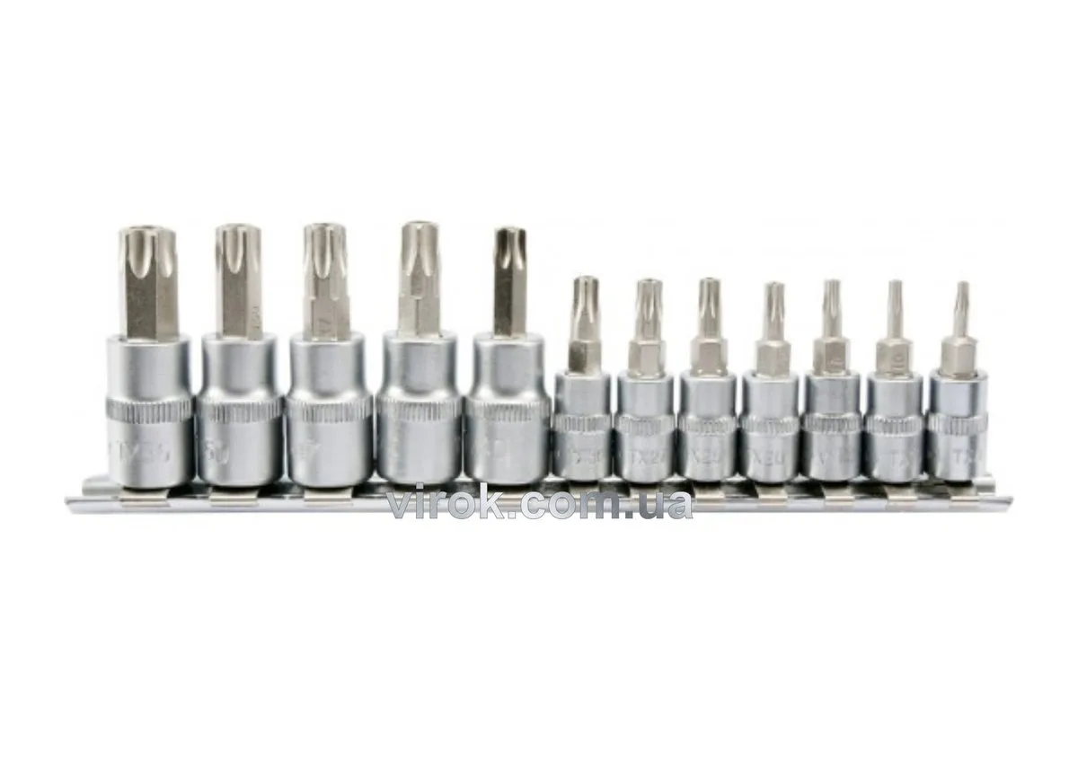Головки торцеві з насадками: "TORX TEMPERPROOF", квадрат 1/4, 3/8". Набір 12 шт., YATO