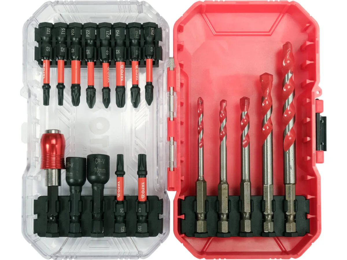 Набір насадок викруткових ударних шліци: PH, PZ, Torx, з тримачем 1/4" + 5 свердл, 18елем., YATO