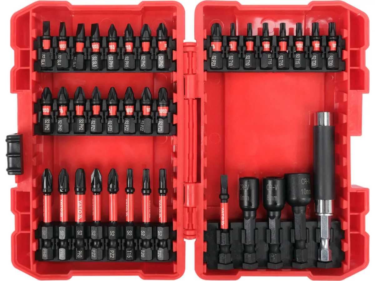 Набір насадок викруткових ударних шліци: пл, PH, PZ, Torx, торц 6,8,10 з тримачем 1/4", 37елем., YATO