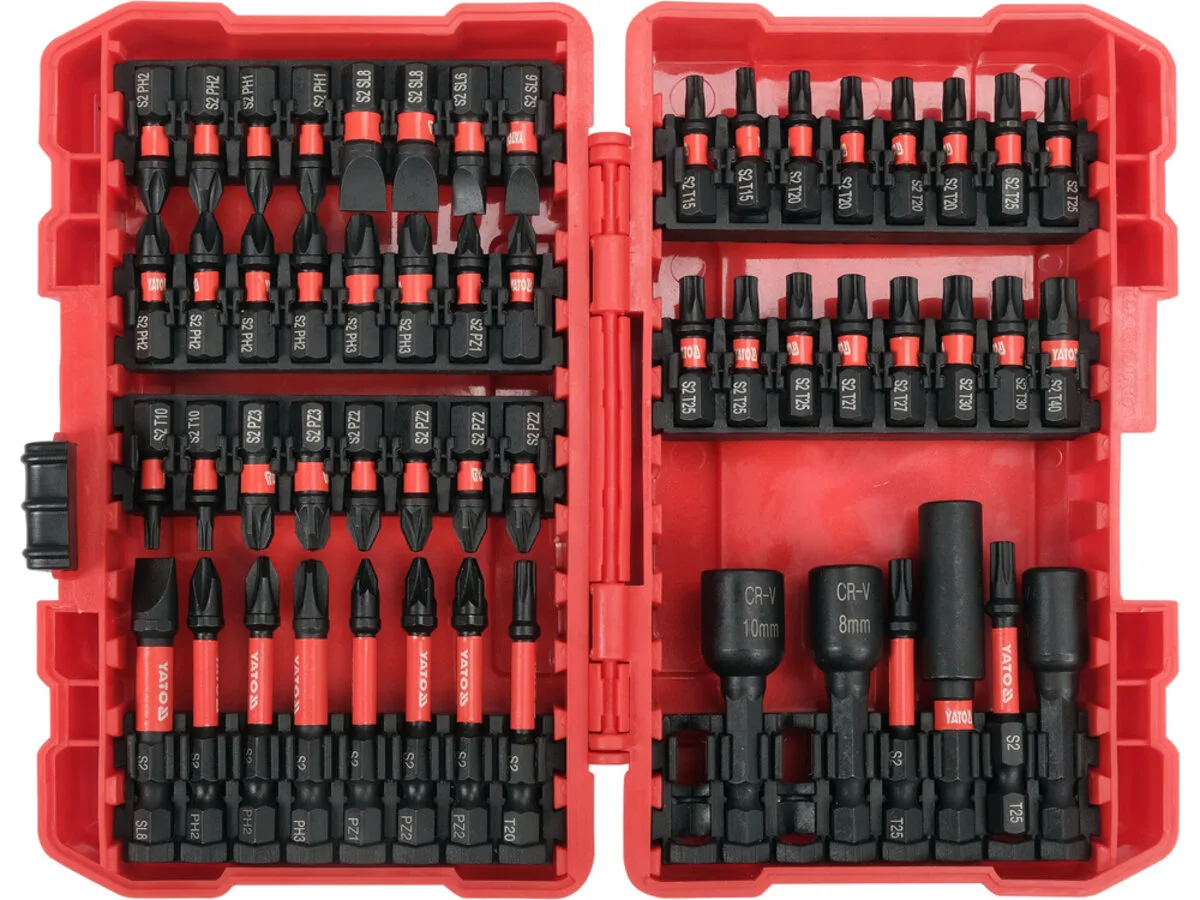 Набір насадок викруткових ударних шліци: пл, PH, PZ, Torx, торц 6,8,10 з тримачем 1/4", 54елем., YATO
