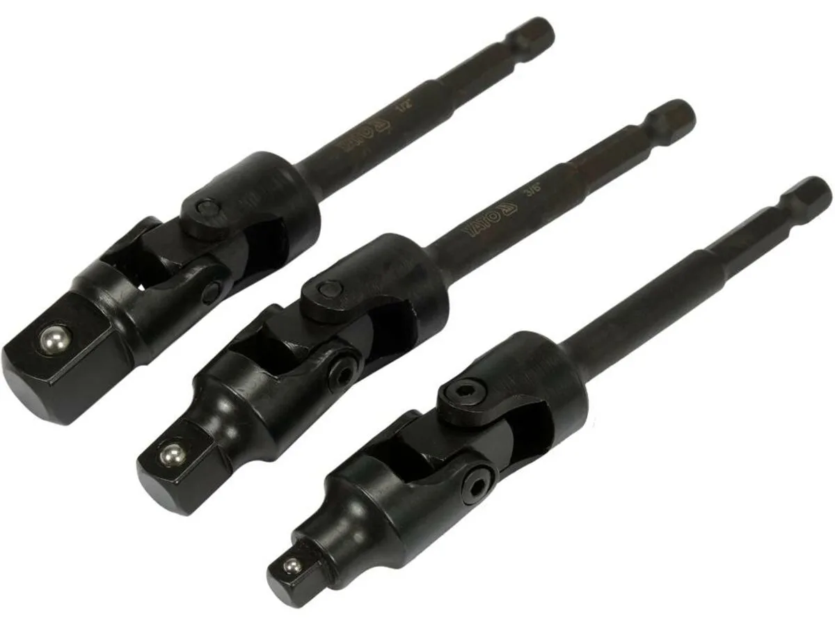 Тримачі-адаптери торц головок шар: з 6-гран.- 1/4" до квадр-1/4",3/8",1/2", L= 125 мм, Cr-V, 3 шт, YATO