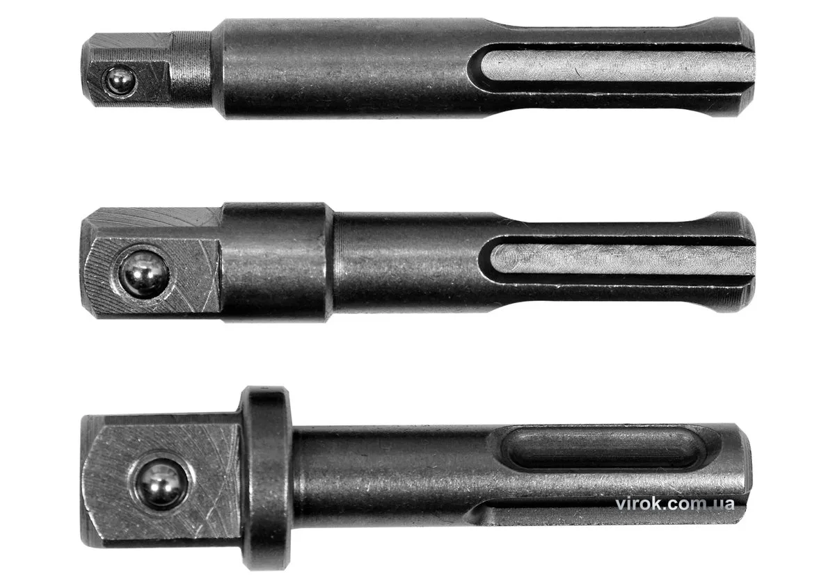 Тримачі-адаптери торцевих головок: SDS+ - квадрат 1/4", 3/8", 1/2", 3 шт., YATO