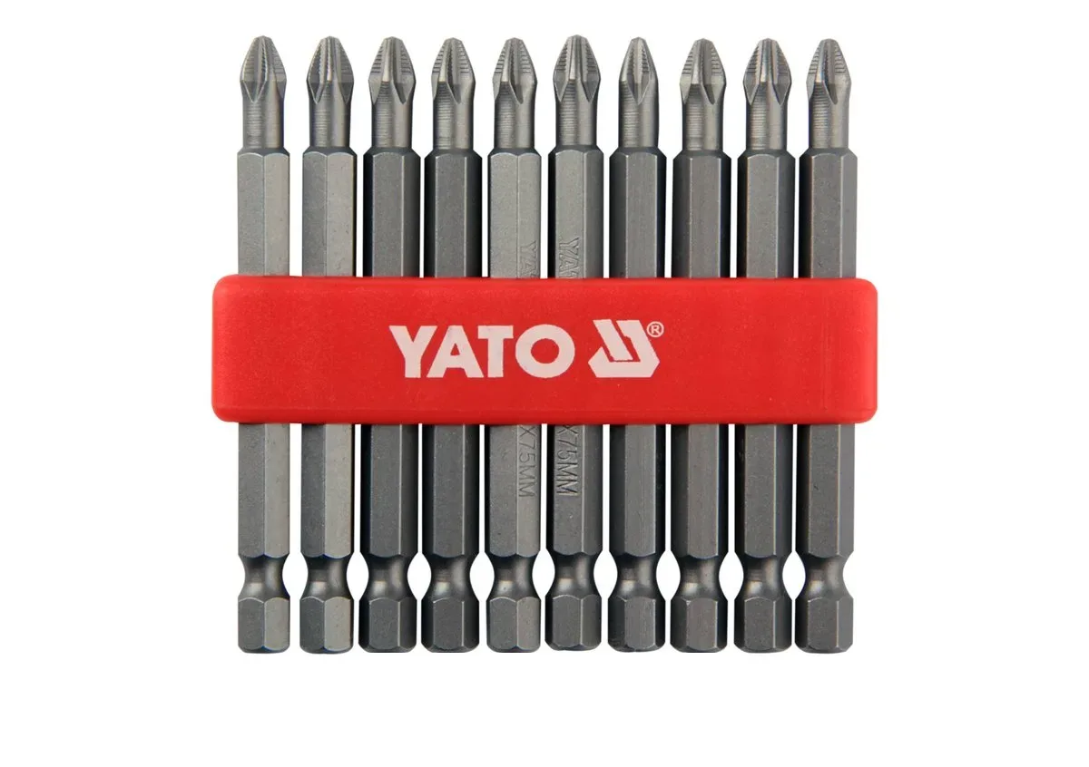 Насадки викруткові: "Philips" PH2×75 мм. HEX 1/4". 10 шт, YATO