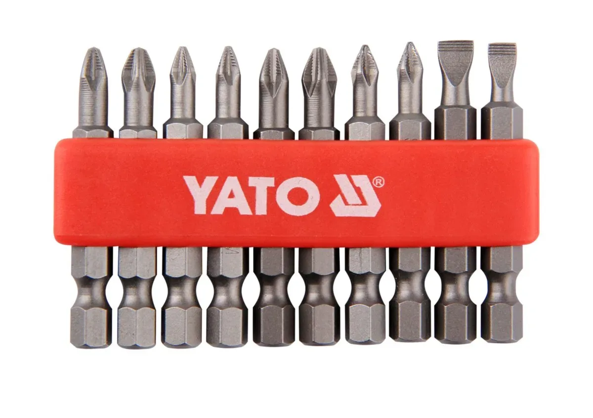 Набір насадок викруткових: SL5, SL6, PH1/1, PH2/2, PZ1/1, PZ2/2, L= 50 мм. 10 шт., YATO