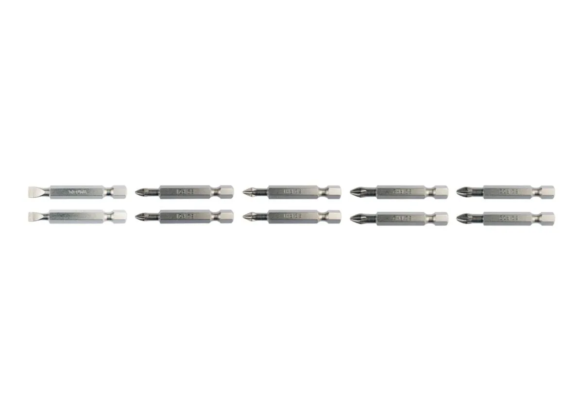 Набір насадок викруткових: SL5, SL6, PH1/1, PH2/2, PZ1/1, PZ2/2, L= 50 мм. 10 шт., YATO