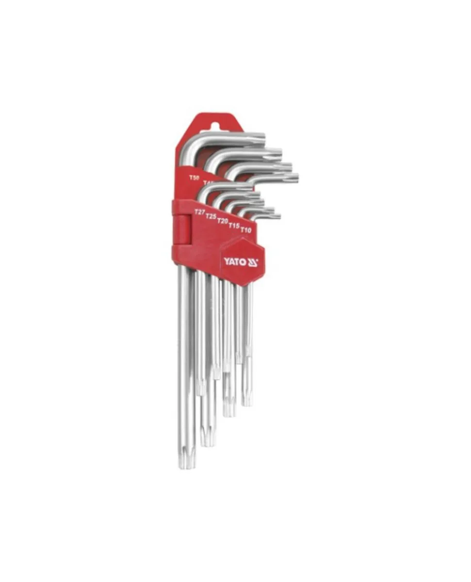 Ключі TORX Г-подібні: Cr-V, Т10-Т50 подовжені з отвором, 9 шт., YATO